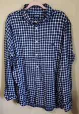 Chaps Easy Care Stretch Easy Care Twill  Dress Shirt Blue plaid Men's XL 