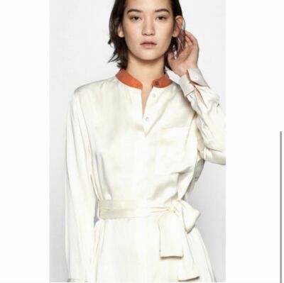 cream silk shirt dress GARDENIA CREAM SILK T-SHIRT DRESS WITH BOW DETAIL Marimo Fashion