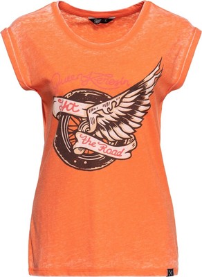 Queen Kerosin Damen T-Shirt Enzyme Wash Hit the Road Wheel