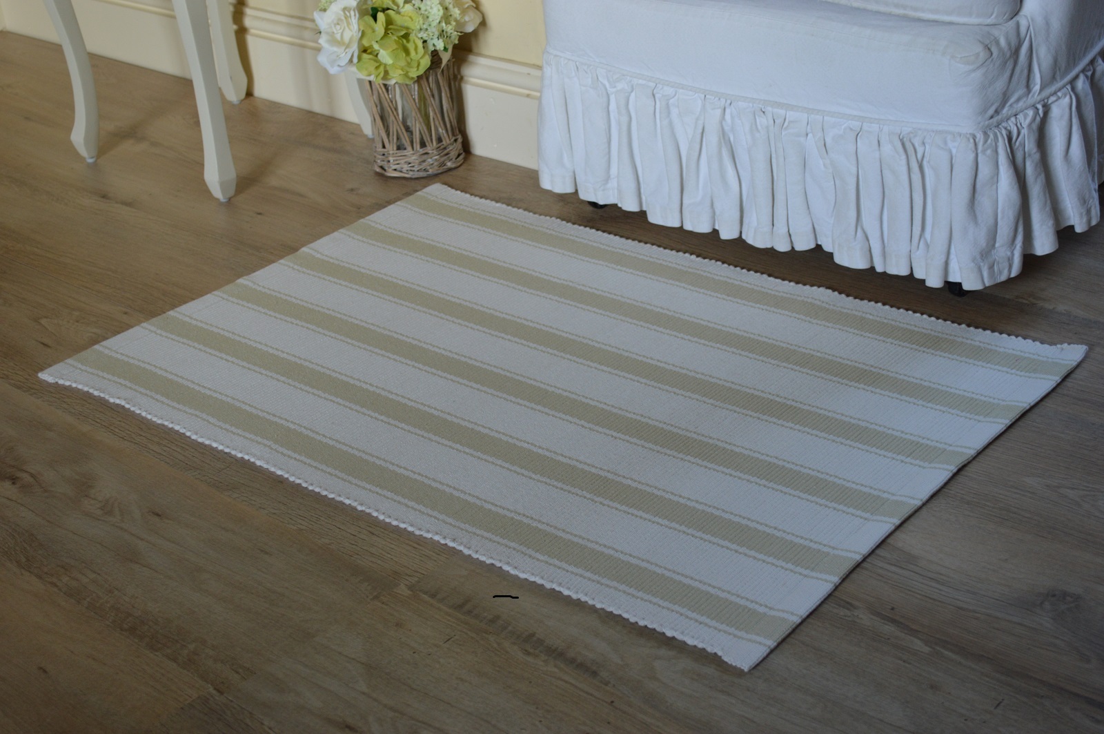FLOOR RUG, 100% Cotton Solent Rib Weave 60x90cm 2x3' Golden Sand / White