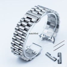 Curved Stainless Steel Solid Link Clasp Watch Band Strap Bracelet Replacement