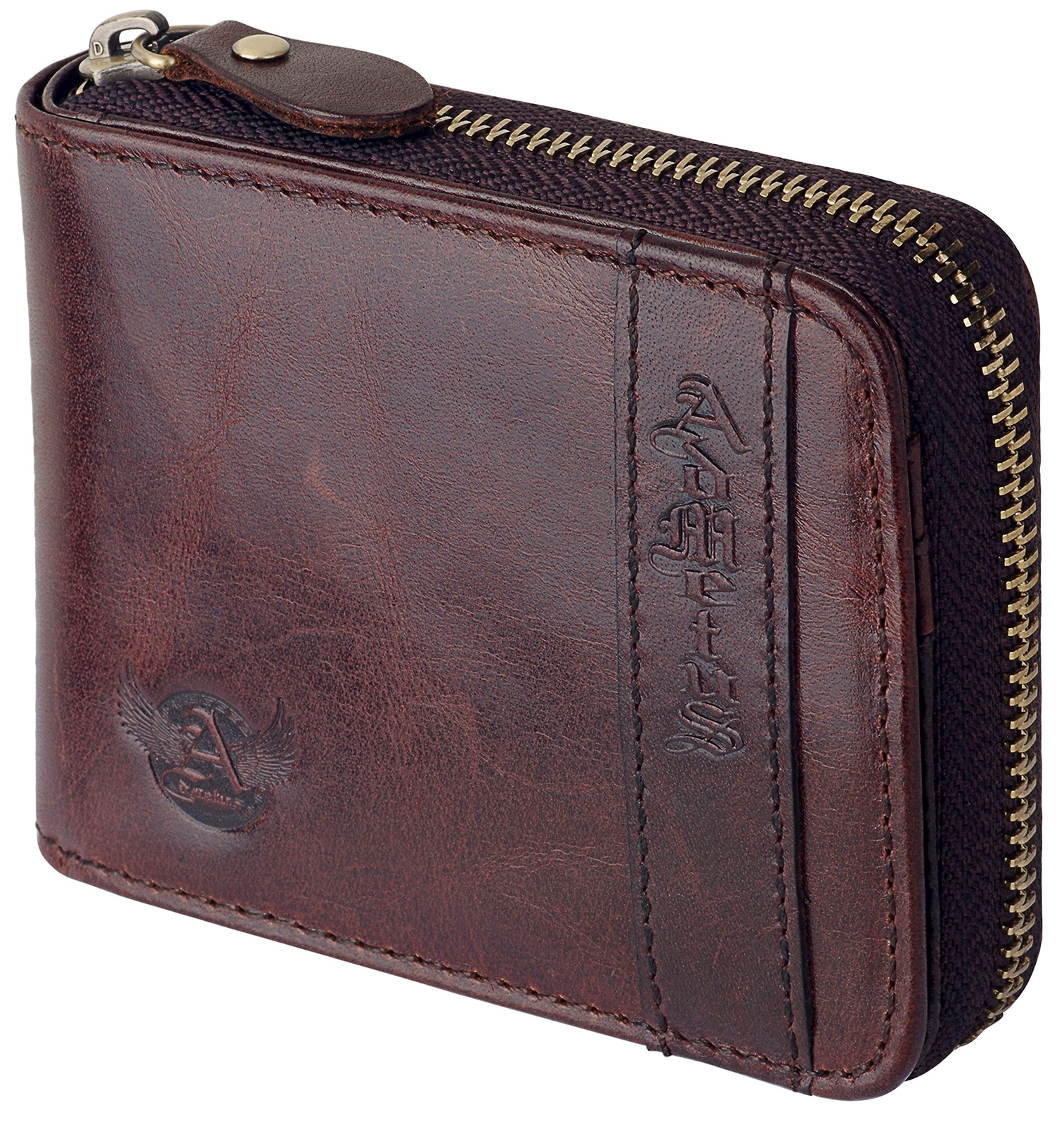 Leather RFID Blocking Bifold Wallet for Men with Zipper and Card Slots-image
