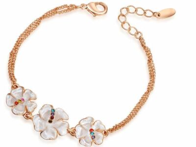 18k Rose Gold Austrian Crystals Flower Chain Bracelet Christmas NewYear Birthday