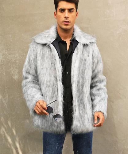 Neu Herren Luxus Kunstfell Mantel Flauschig Dick Wintermäntel Flauschig Warm Lange Jacke - Bild 6 von 21