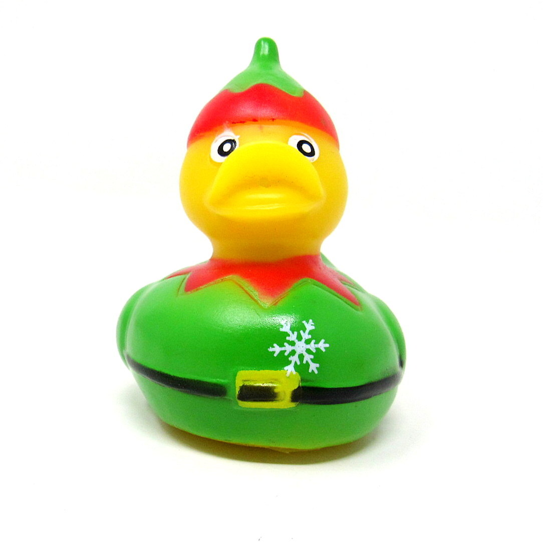 Christmas Elf Rubber Duck Bath Toy in Green Suit 2
