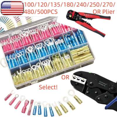 Heat Shrink Wire Connectors Electrical Ring Fork Spade Crimp Terminals Kit