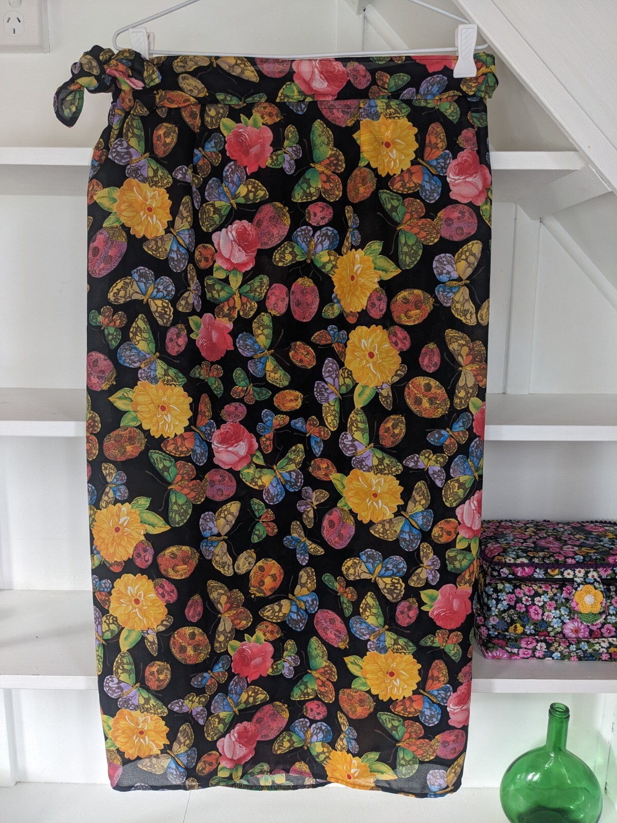 Vintage Bright Colourful Hippie Butterfly floral pattern Sarong Resort Skirt