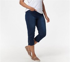 Denim  Co. Pull-On Capri Jeans with Snap Tulip Hem Sz 6 NWOT Dk Wash A354406