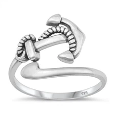 925 Sterling Silver Anchor Ring Fashion Band 13mm Size 5-10