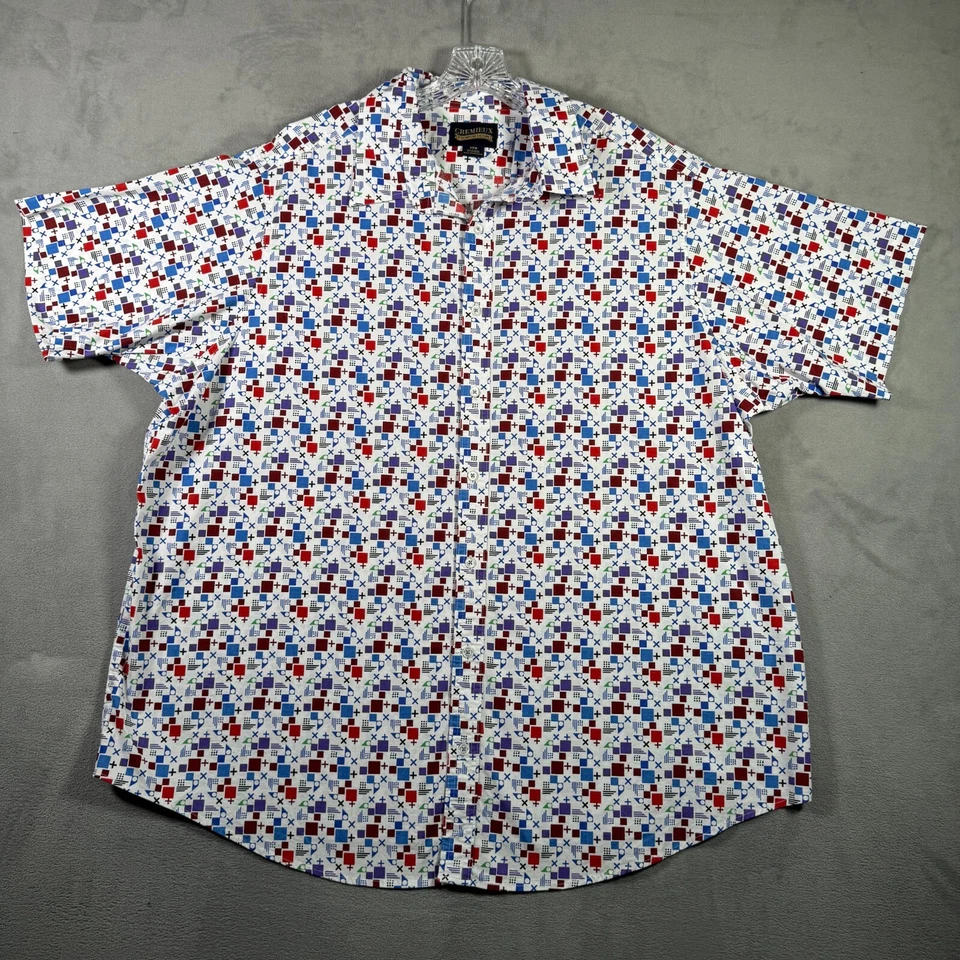 Cremieux Premium Denim Shirt Mens 2XB Geometric Print Stretch Short Sleeve NWOT - Image 2 of 4