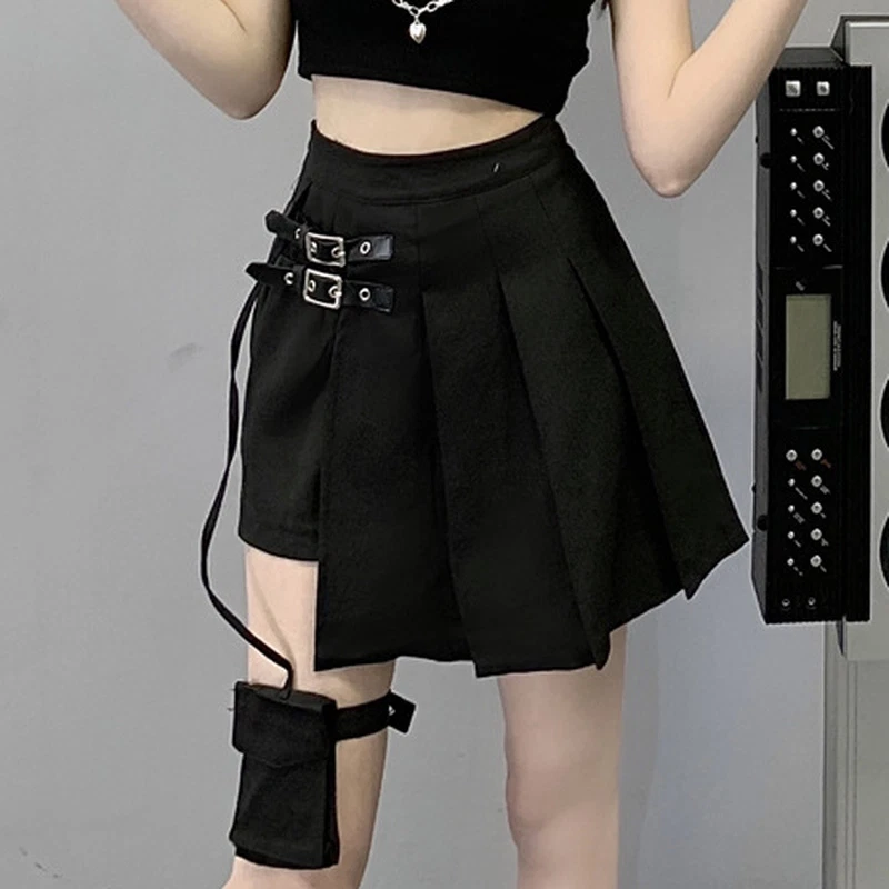 Femme Jupe Pliss e Gothique Punk Pantalon Mini Bandage Asym trique