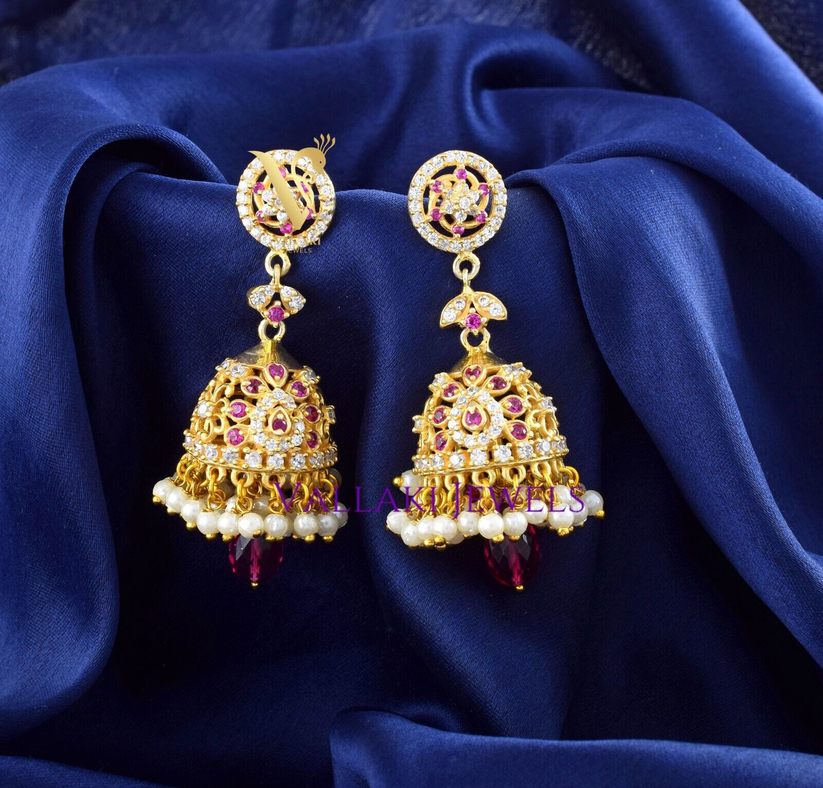 Handmade 925 Silver Minakari Jhumka with CZ Fluorite Indian Ethnic  Earrings