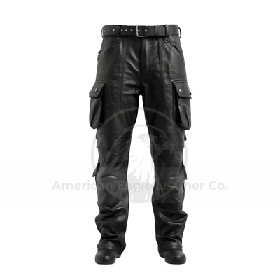 Men's Real Leather Cargo Pants 8 Pocket Multiple Pocket Biker