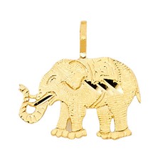 GOLD - 14K Yellow Gold Elephant Charm Pendant For Necklace or Chain
