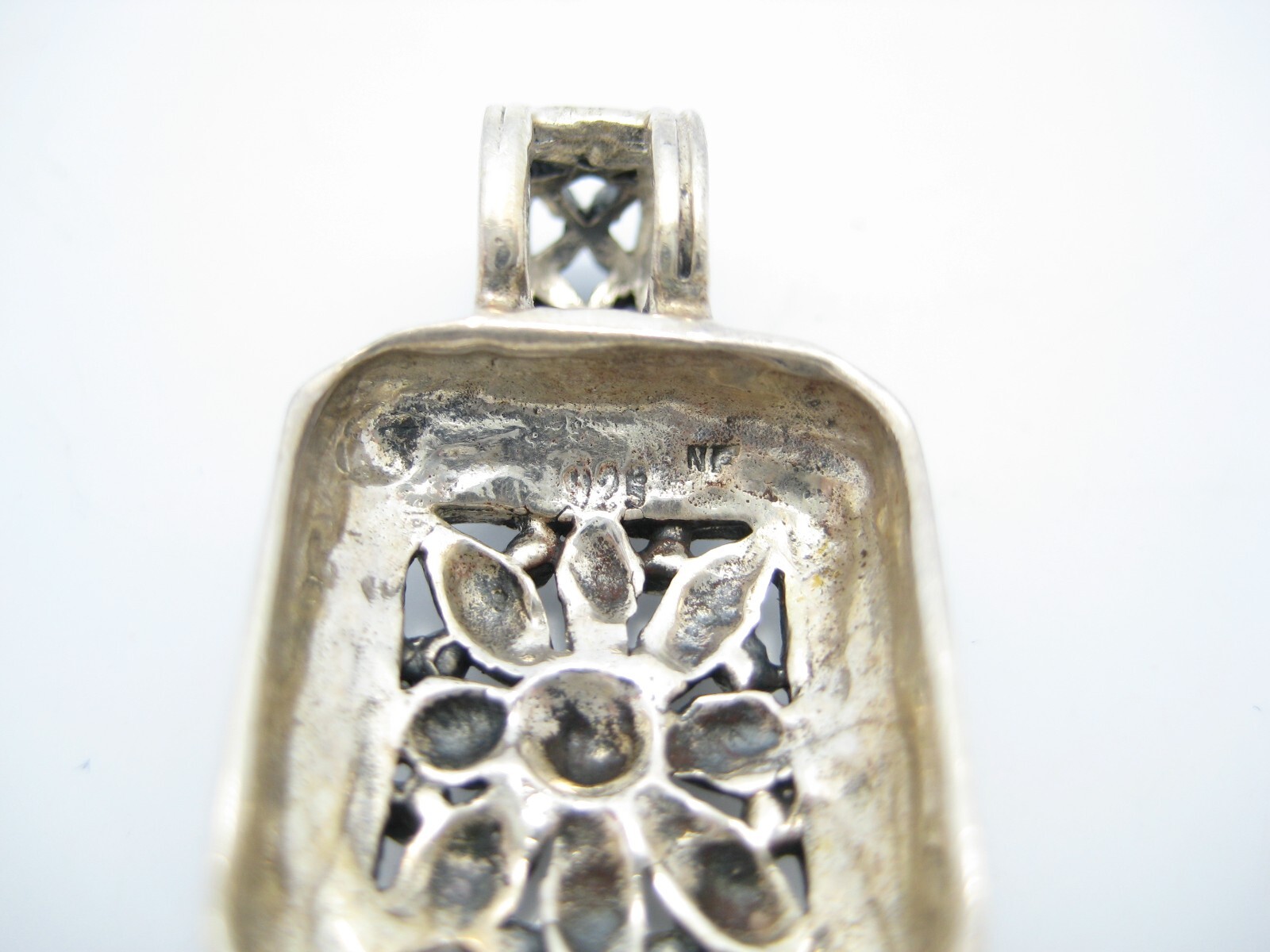 Sterling Silver NF Rectangular Flower Design Pend… - image 4