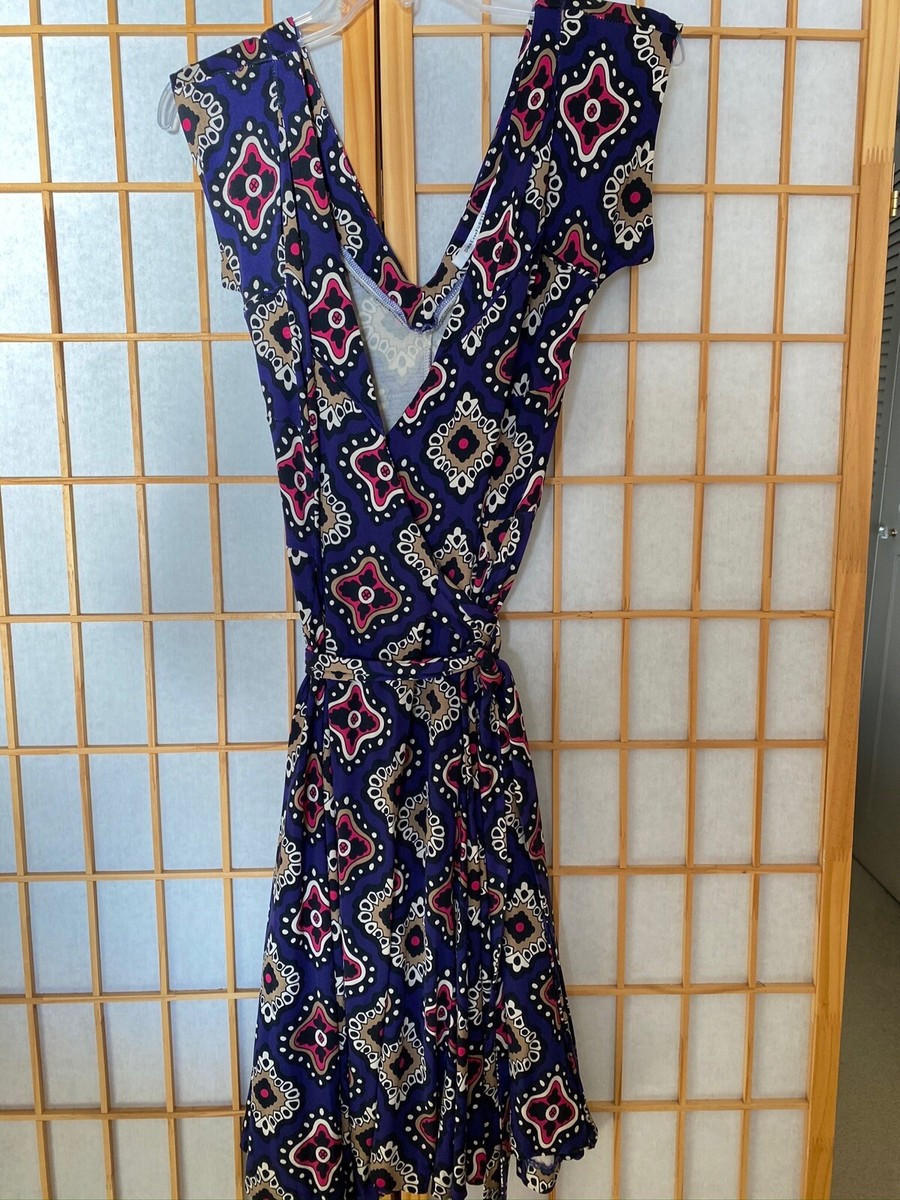 DIANE VON FURSTENBERG DVF BLUE PRINT SILK WRAP DRESS 2 Small | eBay