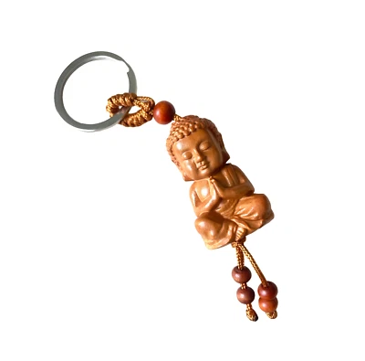 WOO MANTO Schlüsselanhänger Buddha aus Holz kleine Glücksbringer Figur Glück Geschenk