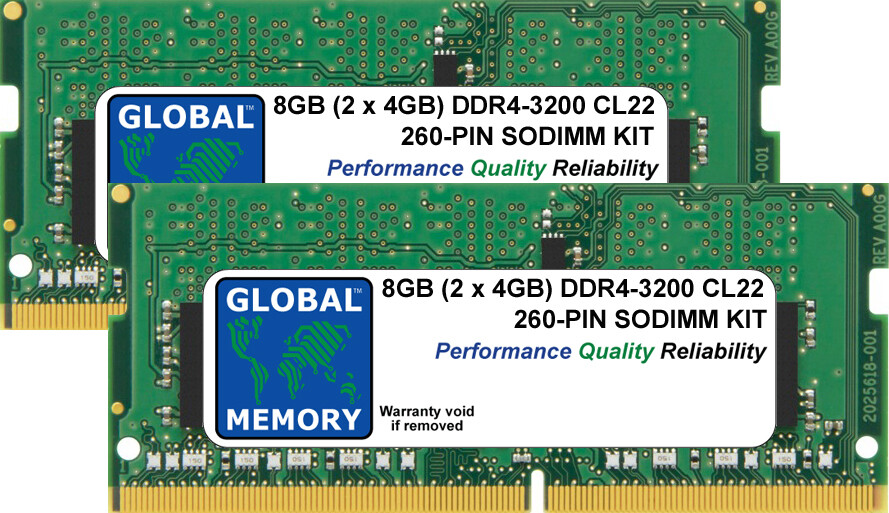 8GB (2 x 4GB) DDR4 3200MHz PC4-25600 260-PIN SODIMM MEMORY RAM KIT