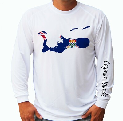 Cayman Islands Flag Map Fish Boat Long Sleeve UPF 30 T-Shirt UV Protection