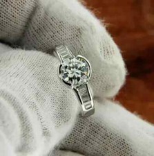 3 Ct Round Cut Real Moissanite Women's Engagement Ring 14K White Gold Plated