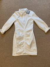 BRAND NEW Missguided White Poplin Ruched Shirt Dress Size 10