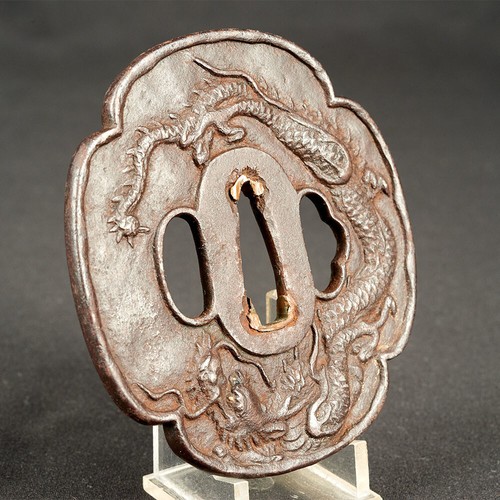 Espada Antigua Japonesa Diseño Dragón Tsuba Período Edo Antigua Katana Tsuba con Caja - Imagen 4 de 7