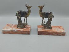 🍀Paire  de serre livres Biches en regule sur marbre rouge TEDD