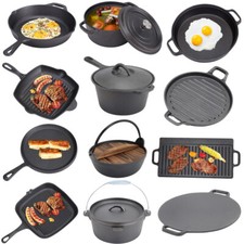 Non Stick Cast Iron Griddle BBQ Skillet Pan Grill Stock Stew Pot Camping Cooking