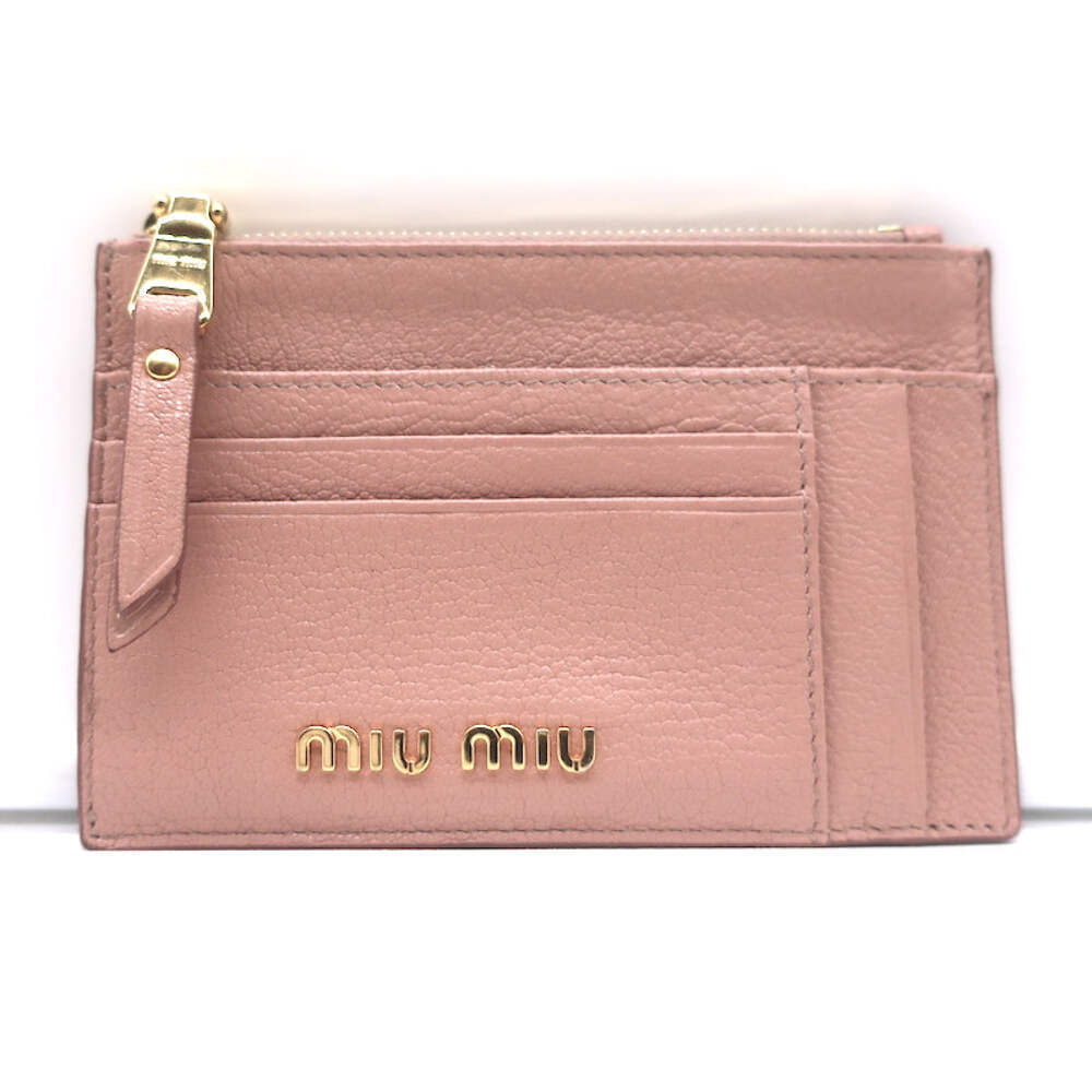 Miu Miu Zip Card Holder Wallet Rose Pink Madras Leather | eBay