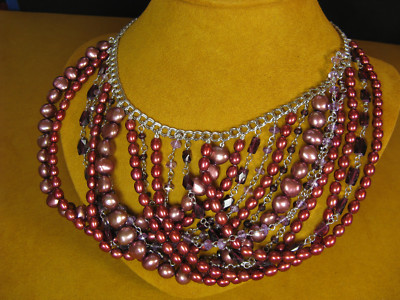 HONORA BIB PEARL NECKLACE STRAND STRING CHERRY RED COLLAR Gift Mother's Day