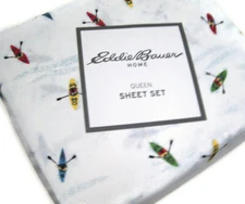 Eddie Bauer Home Cotton Kayaker Rowing Kayak Sports Queen Sheet Set New