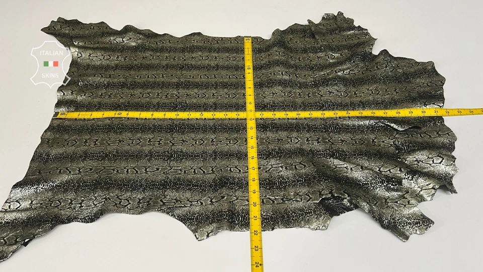 METALLIC LIGHT GOLD SNAKE PRINT On Soft Goat Leather 2 skins 10+sqf 0.8mm #B7851 - Image 4 of 4