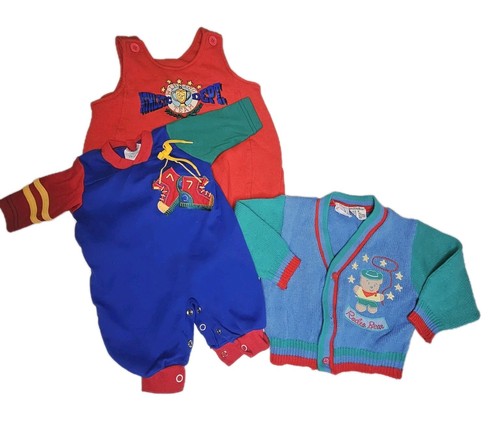 Vintage 90s HEALTHTEX Baby Boy 0-5 M One-Piece Romper & Two Generic 12M 