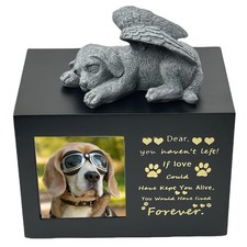 Dog Memorial Urn with Angel Statue  Photo Holder - Pet Ashes Urn for Dogs - ...
