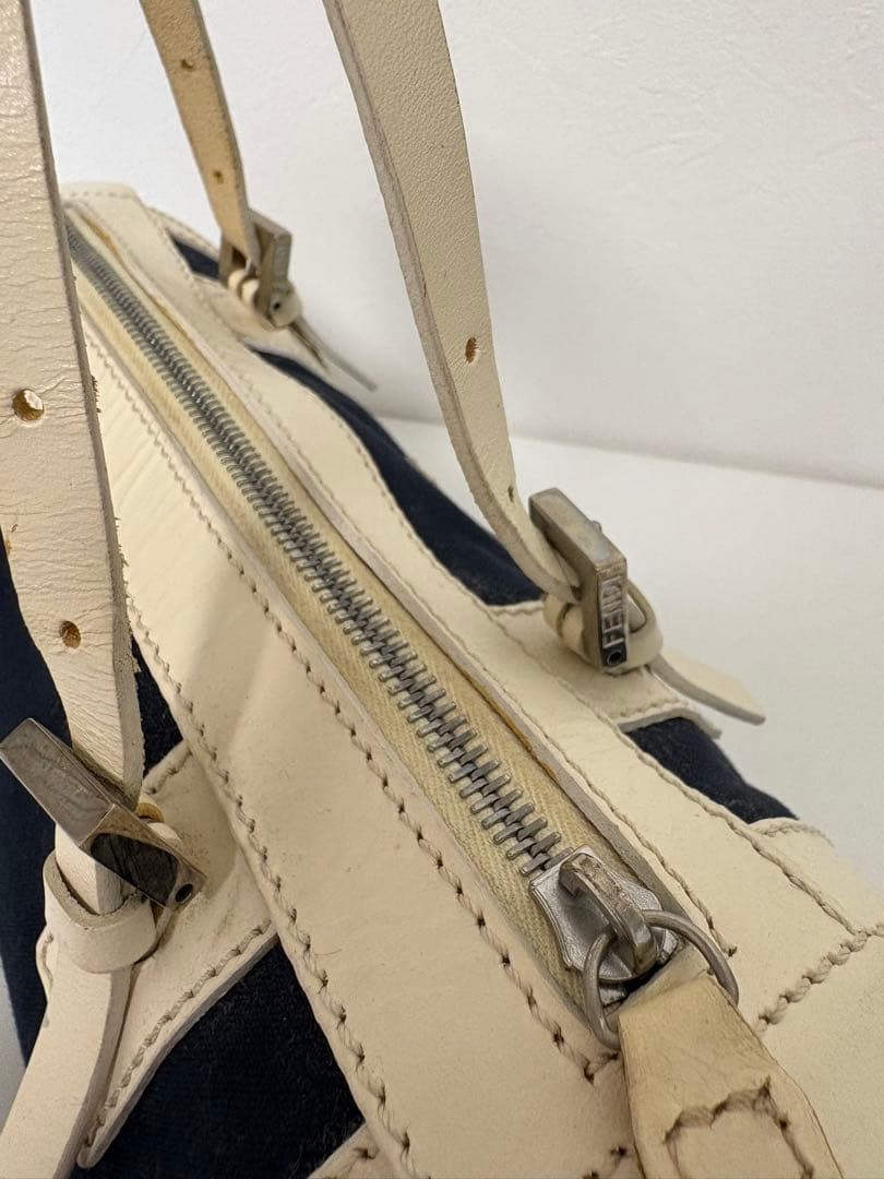 FENDI Hand Bag Tote Purse Logo Leather Navy Authentic thumbnail 8