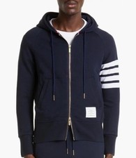 NWT AUTHENIC Thom Browne Navy Classic 4-Bar Zip Cotton Hoodie 1 Small 890 Men