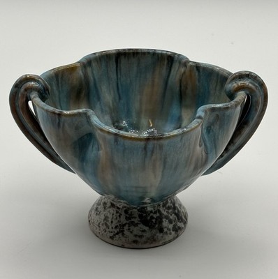 VNTG Blue Multi Color Drip Glazed Studio Art Pottery Compote Vase 431 / 740