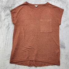 Caslon Top Womens S Brown Rust Slub Jersey Knit T-Shirt Short Sleeves Pocket 
