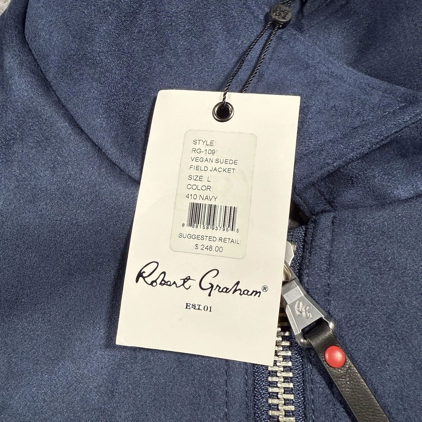 Robert Graham Vegan Suede Large Navy Blue Field Jacket NWT. $248 - product detail image 12