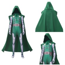 Dr.Doom costume Cosplay Halloween Comic con Hero Green bodysuit Cloak Adult Kids