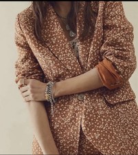 Free People Maggie Burnt Orange Floral Linen Blazer Size 4