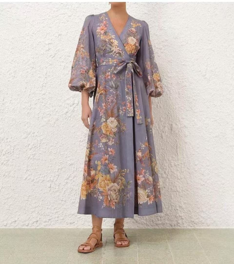 NWT Zimmermann Resort New Print Elegant Long Sleeve V-Neck Wrap Maxi Dress