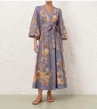 NWT Zimmermann Resort New Print Elegant Long Sleeve V-Neck Wrap Maxi Dress