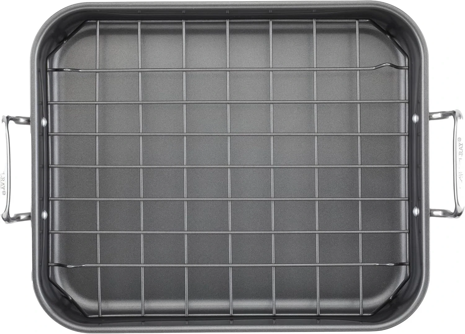 Rachael Ray Bakeware Nonstick Roaster/Roasting Pan with Reversible Rack, 16.5 In
