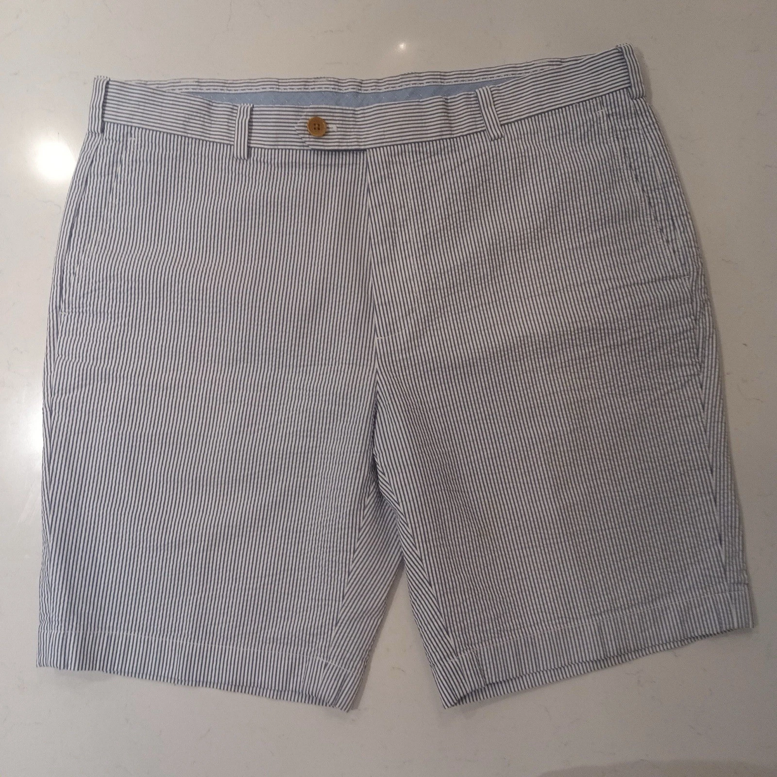 Brooks Brothers Shorts Mens 38 Preppy Seersucker Cotton Blue White Stripe Summer