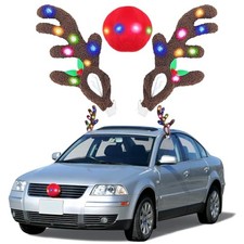 Christmas Car Reindeer Antlers  Nose Decorations, Reindeer Antlers Kit with