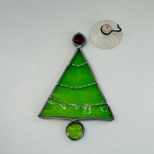 Vintage Stained Glass SunCatcher Window Green Metal Christmas Tree 5  