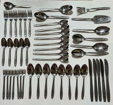 Lot of 48 pc Oneida Simeon L & George H Rogers Tender Rose Stainless Flatware 🍴