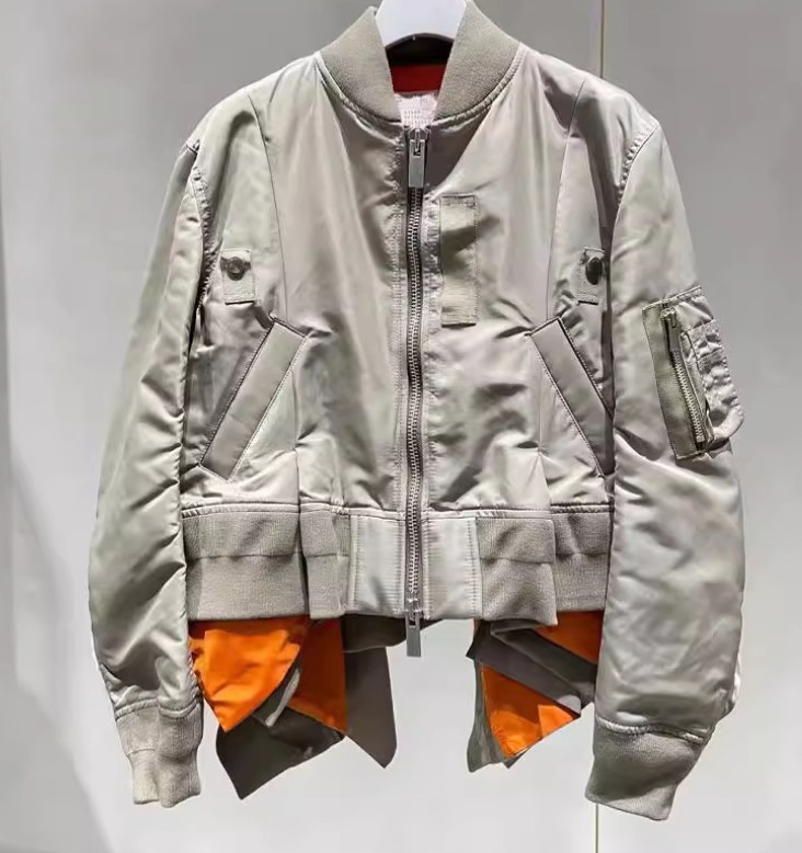 2024AW Lady Sacai Luck Spliced Folded Irregular Ruffle Edge Jacket