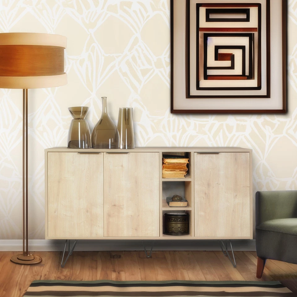 Aparador de nicho armario de almacenamiento buffet 37"H x 56"W - roble claro Foto 2 de 4